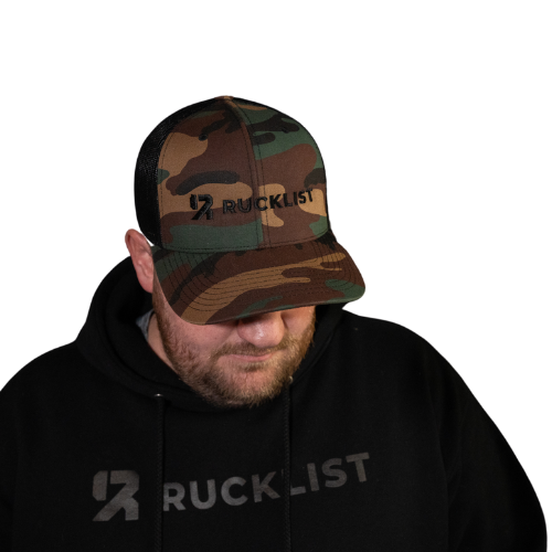 YP Classics Retro Trucker Hat Camo with Black Logo