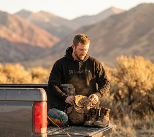 RuckList Heavyweight Hoodie — Black Logo, ITC 80/20 Fleece
