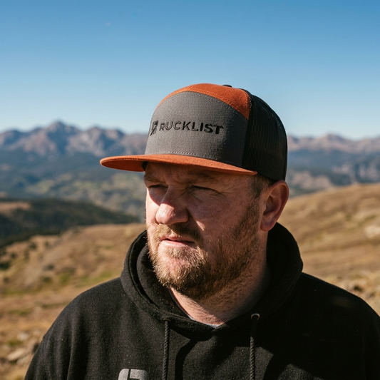 RuckList Flat Bill Snapback — Richardson, Grey and Orange
